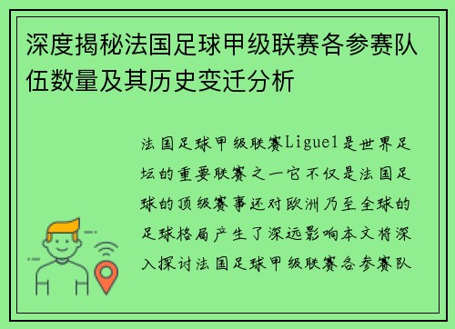 深度揭秘法国足球甲级联赛各参赛队伍数量及其历史变迁分析