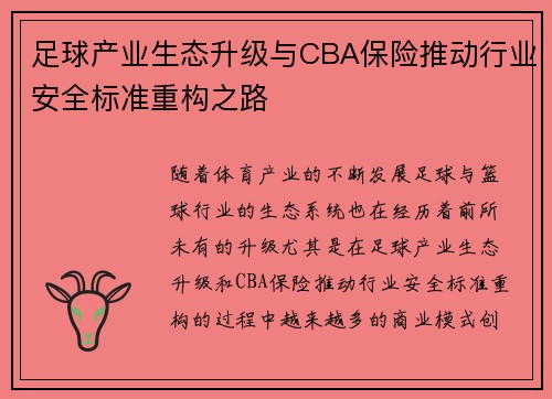 足球产业生态升级与CBA保险推动行业安全标准重构之路