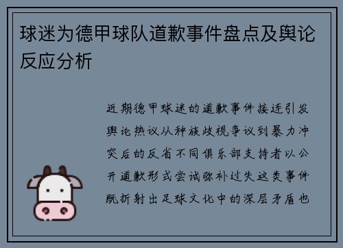 球迷为德甲球队道歉事件盘点及舆论反应分析