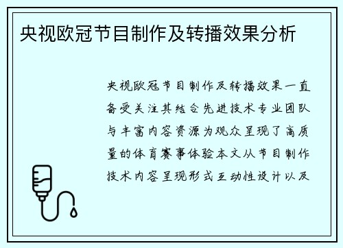 央视欧冠节目制作及转播效果分析